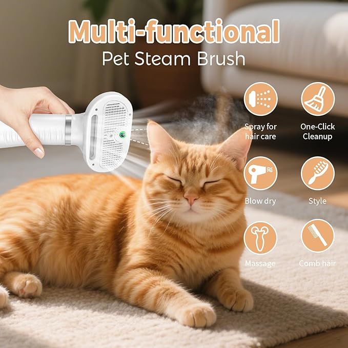 3 In 1 Cat Steam Brush, Pet Steam Brush For Cat Dog Long Short Haired, Pet Spray Hair Removal Comb For Small Animals Shedding & Grooming, Water Mist Spray Brushes With Release Button PawLuxe Vault