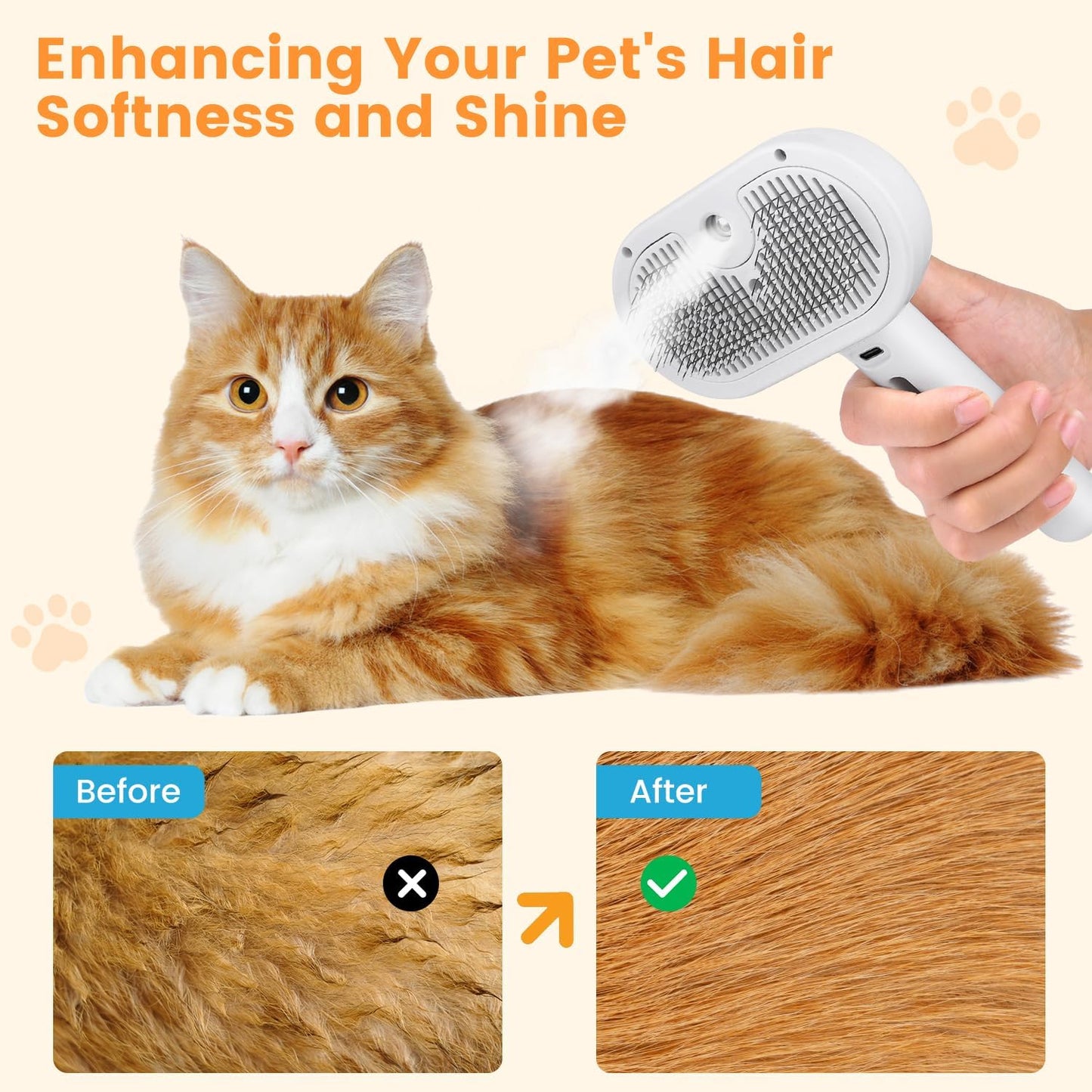 3 In 1 Cat Steam Brush, Pet Steam Brush For Cat Dog Long Short Haired, Pet Spray Hair Removal Comb For Small Animals Shedding & Grooming, Water Mist Spray Brushes With Release Button PawLuxe Vault