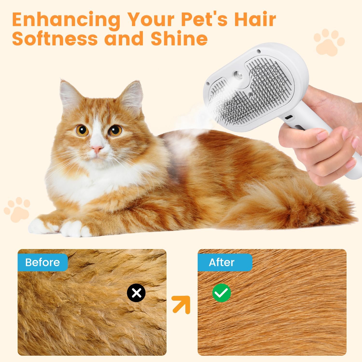 3 In 1 Cat Steam Brush, Pet Steam Brush For Cat Dog Long Short Haired, Pet Spray Hair Removal Comb For Small Animals Shedding & Grooming, Water Mist Spray Brushes With Release Button PawLuxe Vault